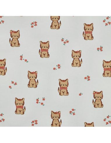 Tissu jersey glitter - Chat écru