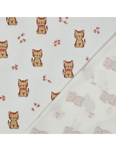 Tissu jersey glitter - Chat écru