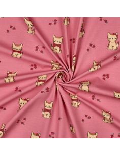 Tissu jersey glitter - Chat rose