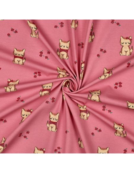 Tissu jersey glitter - Chat rose