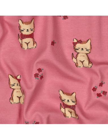 Tissu jersey glitter - Chat rose