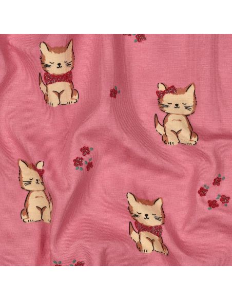 Tissu jersey glitter - Chat rose
