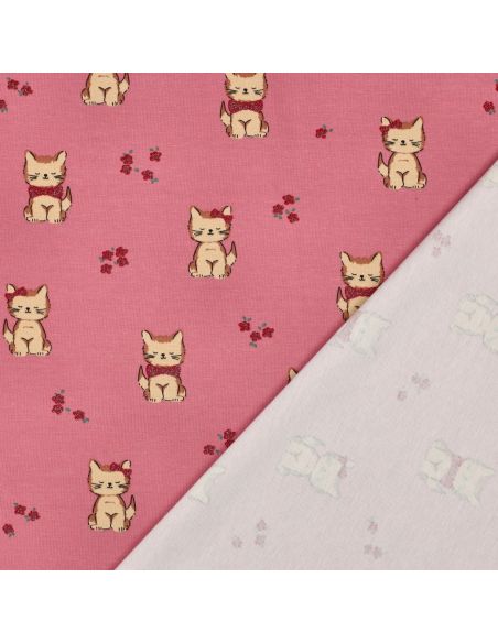 Tissu jersey glitter - Chat rose