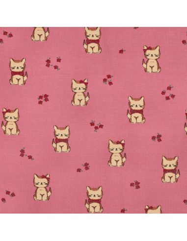 Tissu jersey glitter - Chat rose