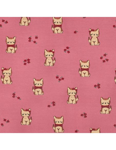 Tissu jersey glitter - Chat rose