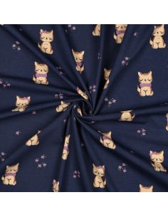 Tissu jersey glitter - Chat bleu marine