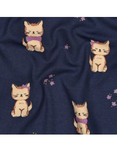 Tissu jersey glitter - Chat bleu marine 2