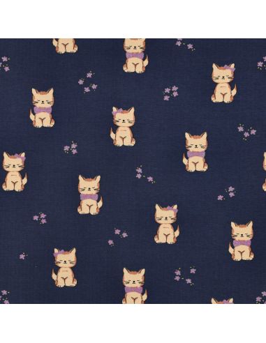 Tissu jersey glitter - Chat bleu marine
