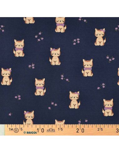 Tissu jersey glitter - Chat bleu marine