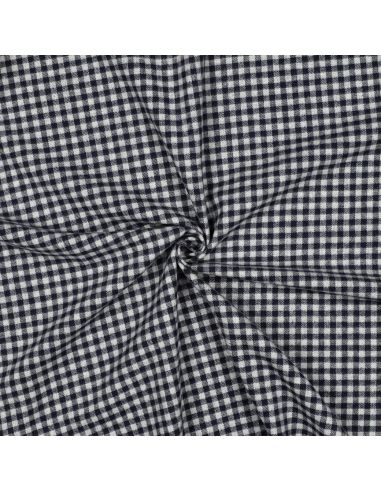 Tissu flanelle vichy - Bleu marine et gris