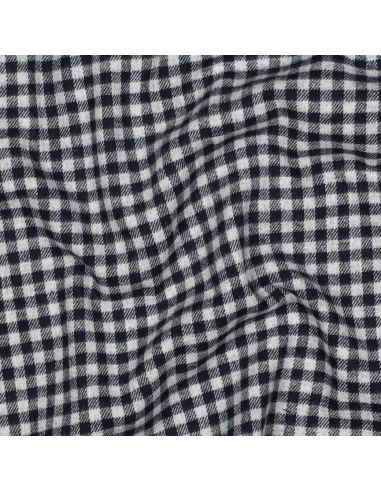 Tissu flanelle vichy - Bleu marine et gris