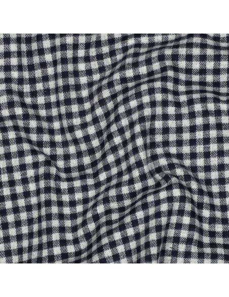 Tissu flanelle vichy - Bleu marine et gris