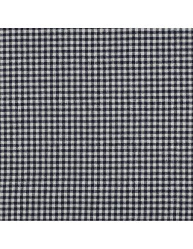 Tissu flanelle vichy - Bleu marine et gris