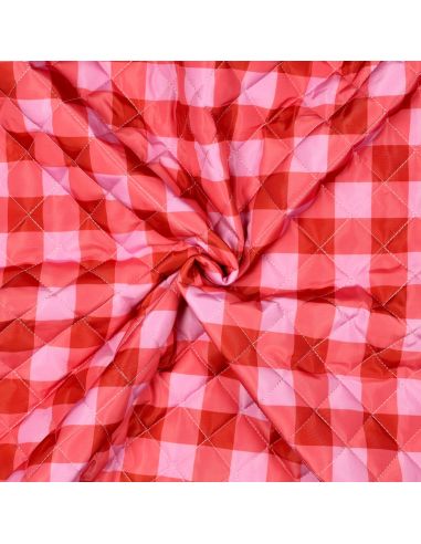 Tissu matelassé double face Ophélie - Carreaux orange et parme