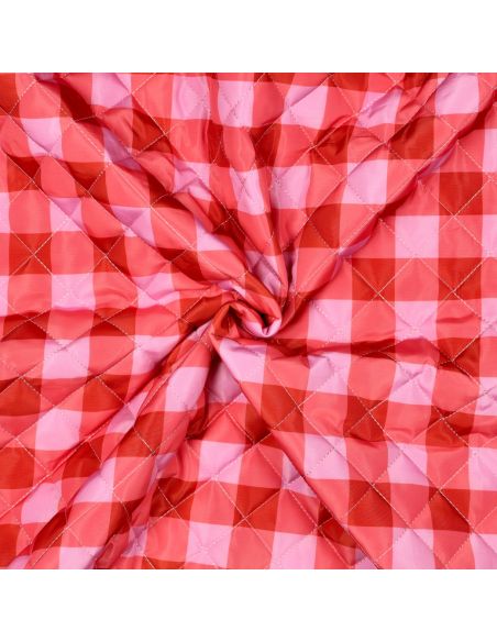 Tissu matelassé double face Ophélie - Carreaux orange et parme