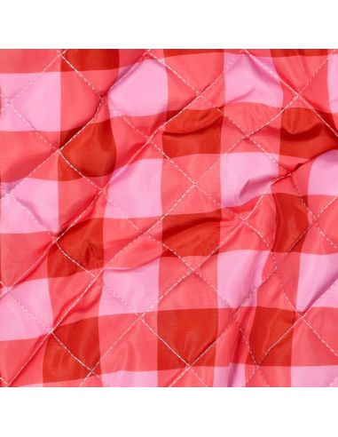 Tissu matelassé double face Ophélie - Carreaux orange et parme