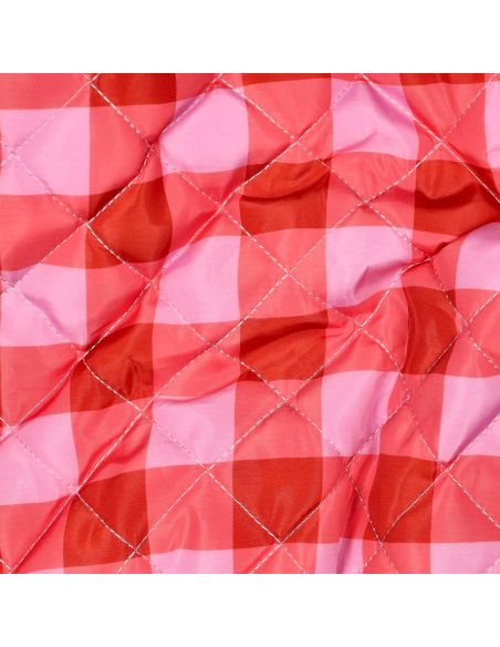 Tissu matelassé double face Ophélie - Carreaux orange et parme