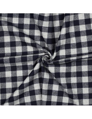 Tissu flanelle vichy - Grands carreaux bleu marine et gris
