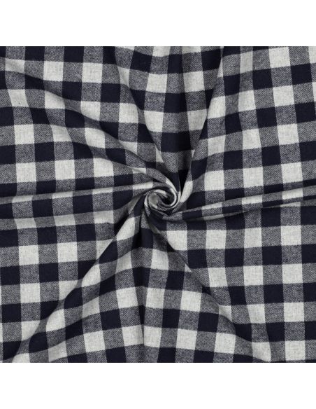 Tissu flanelle vichy - Grands carreaux bleu marine et gris