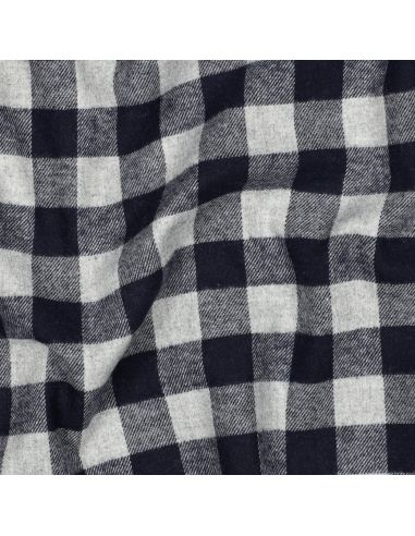 Tissu flanelle vichy - Grands carreaux bleu marine et gris
