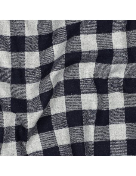 Tissu flanelle vichy - Grands carreaux bleu marine et gris