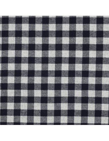 Tissu flanelle vichy - Grands carreaux bleu marine et gris