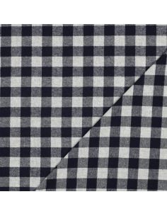 Tissu flanelle vichy - Grands carreaux bleu marine et gris