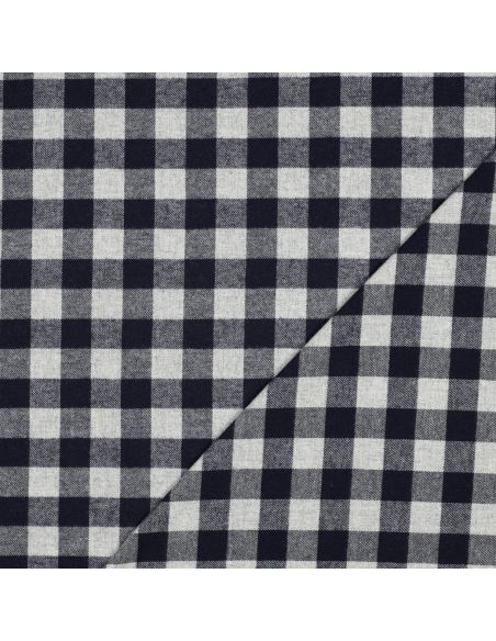 Tissu flanelle vichy - Grands carreaux bleu marine et gris