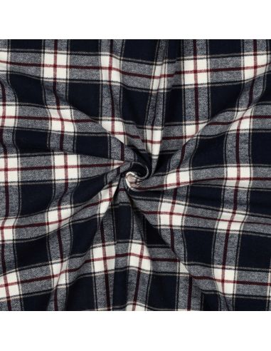 Tissu flanelle tartan écossais - Bleu marine et bordeaux
