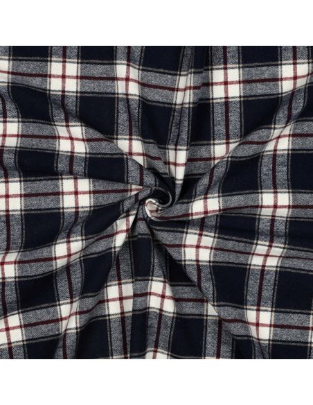 Tissu flanelle tartan écossais - Bleu marine et bordeaux