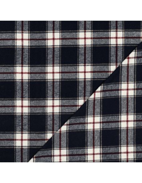 Tissu flanelle tartan écossais - Bleu marine et bordeaux