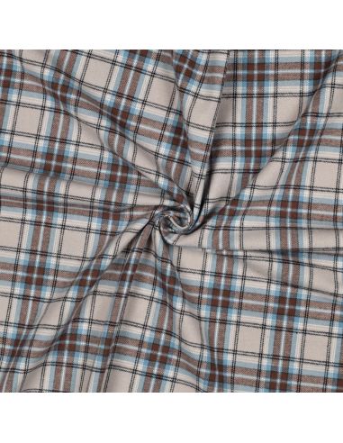 Tissu flanelle tartan écossais - Beige et bleu