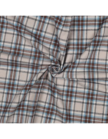 Tissu flanelle tartan écossais - Beige et bleu