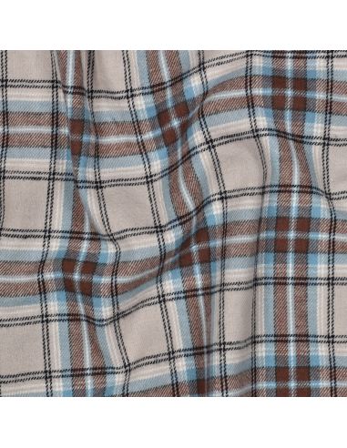 Tissu flanelle tartan écossais - Beige et bleu