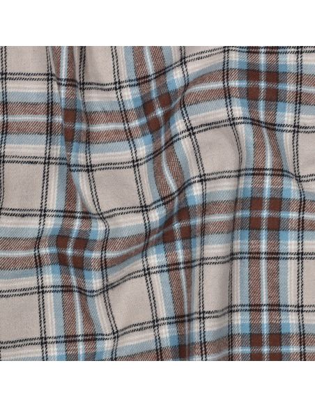 Tissu flanelle tartan écossais - Beige et bleu