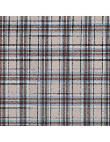 Tissu flanelle tartan écossais - Beige et bleu