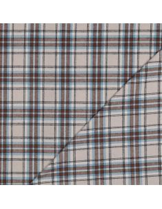 Tissu flanelle tartan écossais - Beige et bleu