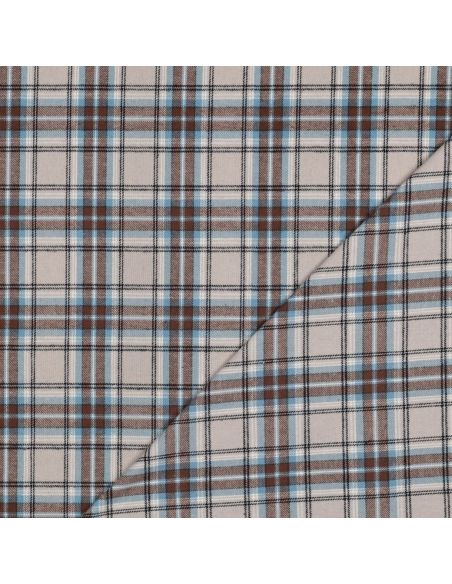 Tissu flanelle tartan écossais - Beige et bleu