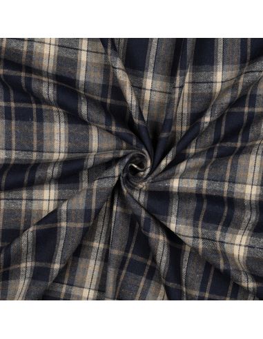 Tissu tartan écossais - Bleu marine et beige