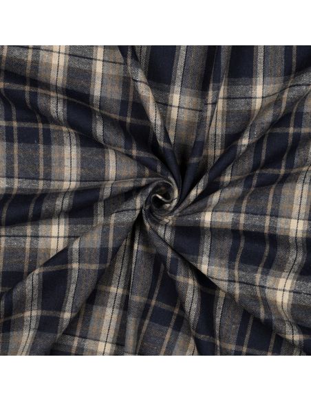 Tissu tartan écossais - Bleu marine et beige