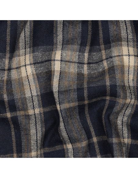 Tissu tartan écossais - Bleu marine et beige