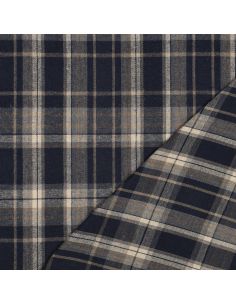 Tissu tartan écossais - Bleu marine et beige