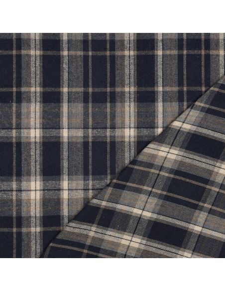 Tissu tartan écossais - Bleu marine et beige