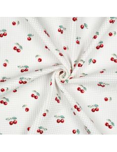 Tissu torchon nid d´abeille d'imprimé - Cerises