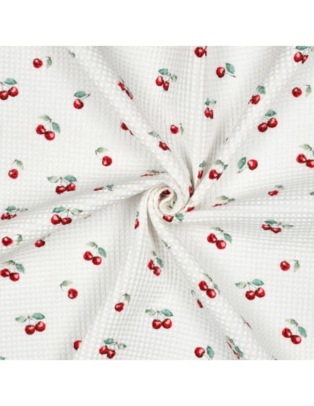 Tissu torchon nid d´abeille d'imprimé - Cerises