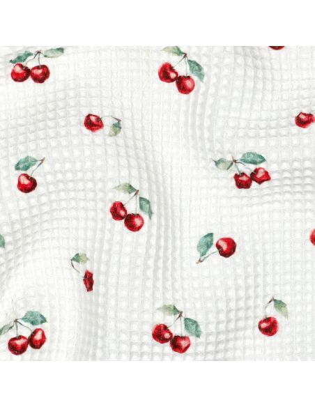 Tissu torchon nid d´abeille d'imprimé - Cerises