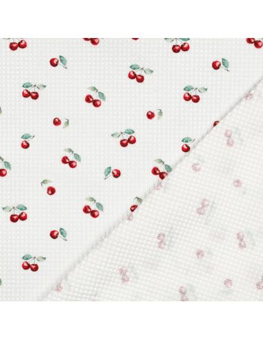 Tissu torchon nid d´abeille d'imprimé - Cerises