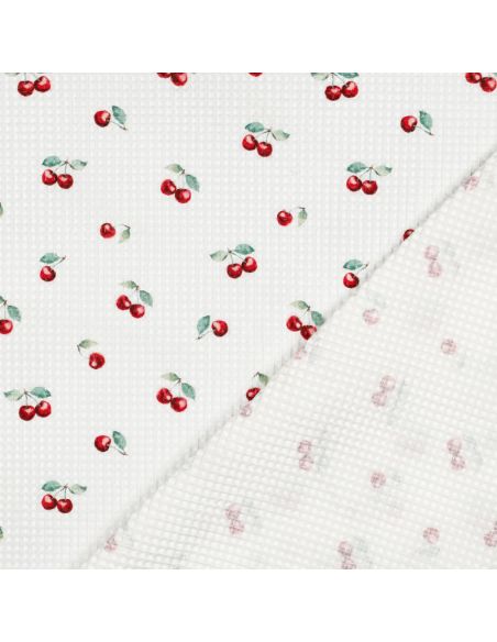 Tissu torchon nid d´abeille d'imprimé - Cerises