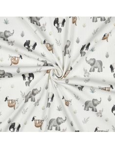 Tissu jersey coton maille côtelé - Safari blanc