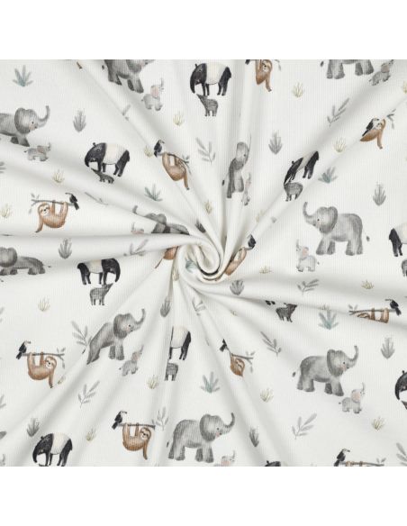 Tissu jersey coton maille côtelé - Safari blanc